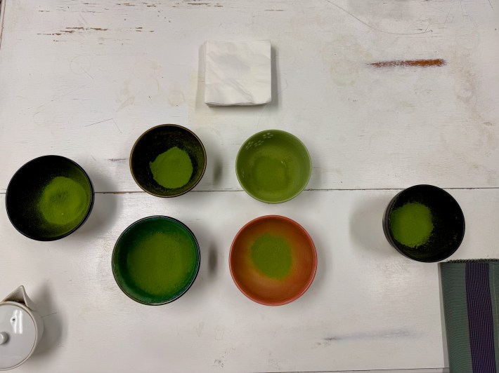 Six different grades of matcha.